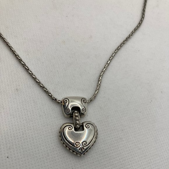 Brighton Cafe Au Lait Reversible Heart Silver Pendant Necklace - Picture 1 of 6